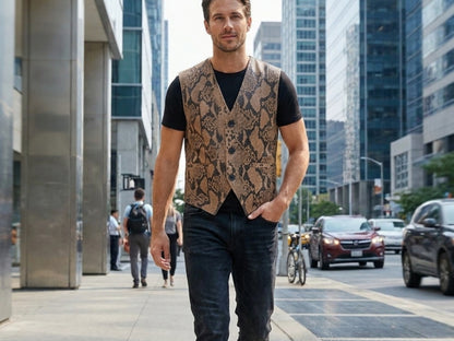Genuine Python Snakeskin Leather Vest: Exotic Brown Waistcoat