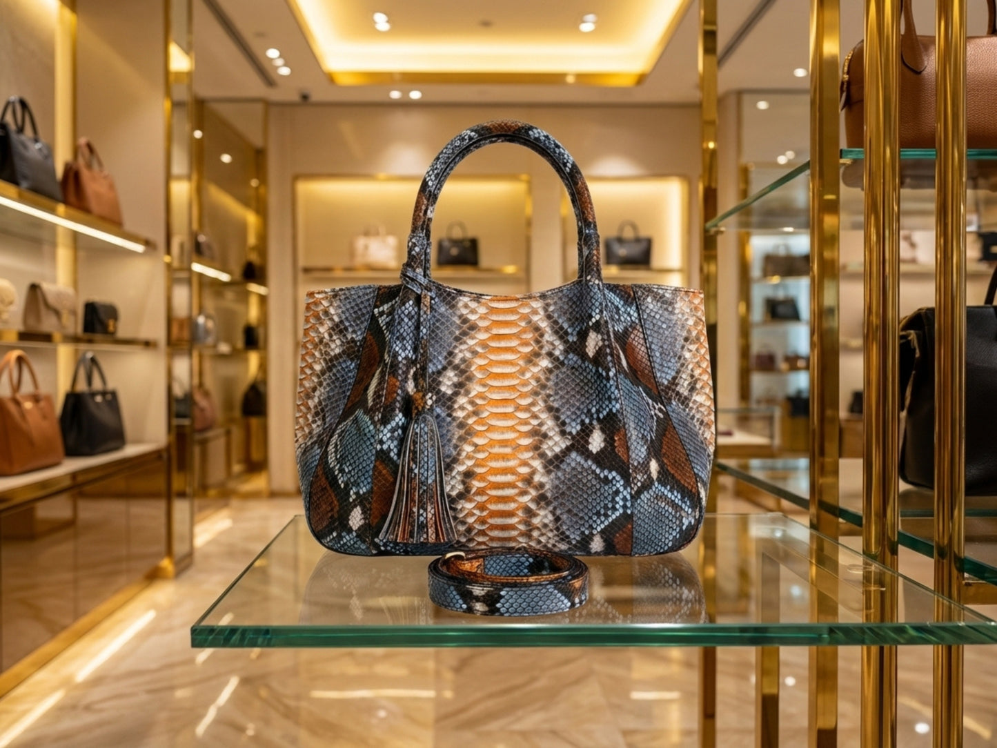 Soft Python Snakeskin Tote Leather Bag