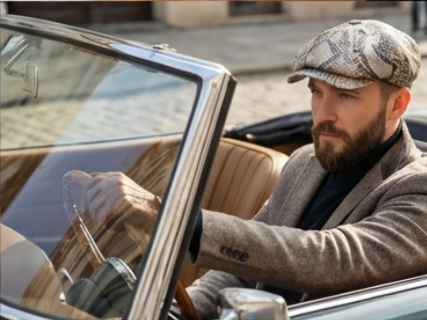 Gray Snakeskin Leather Newsboy Caps