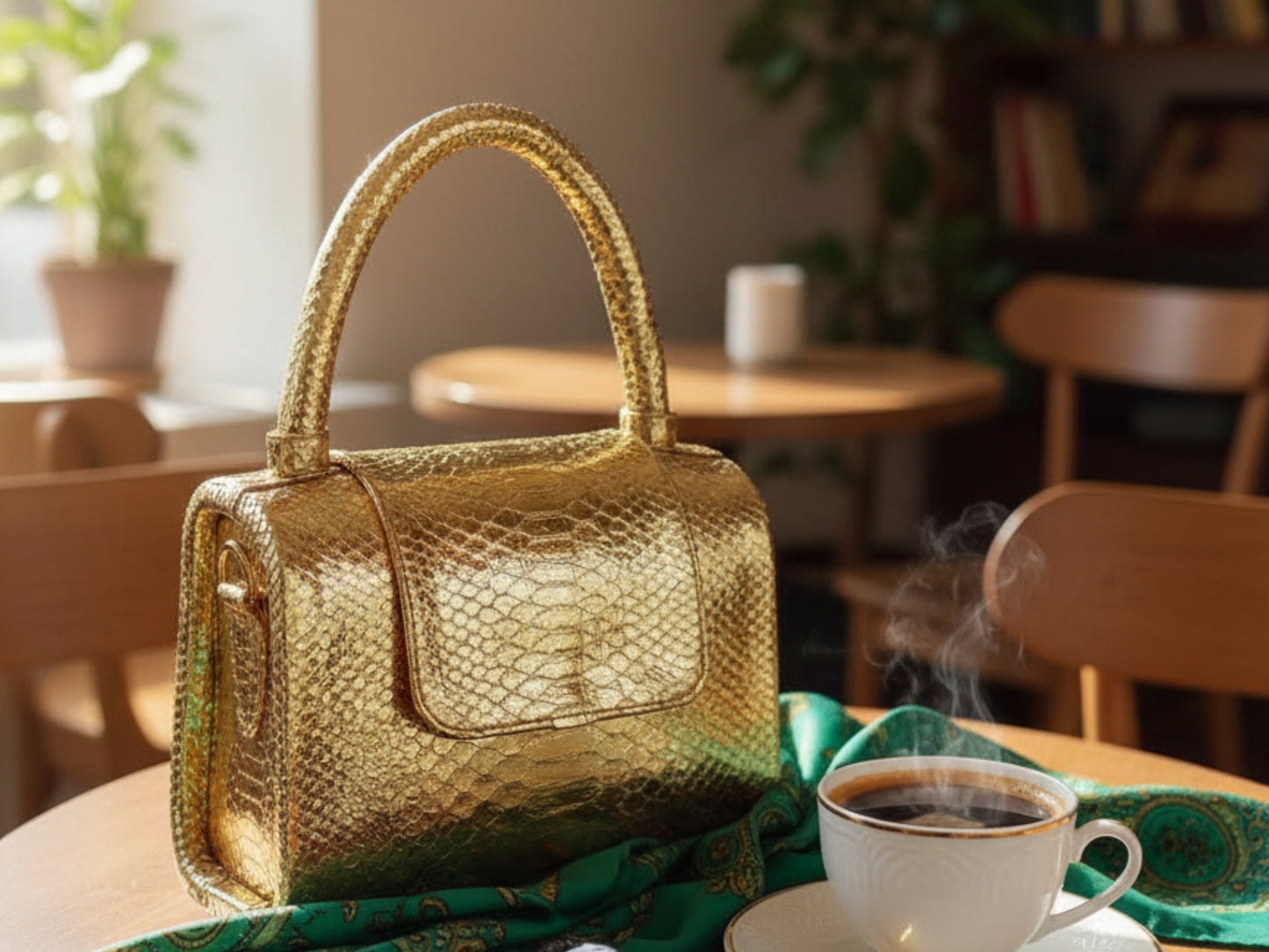 Genuine Python Snakeskin Leather Handbag in Gold