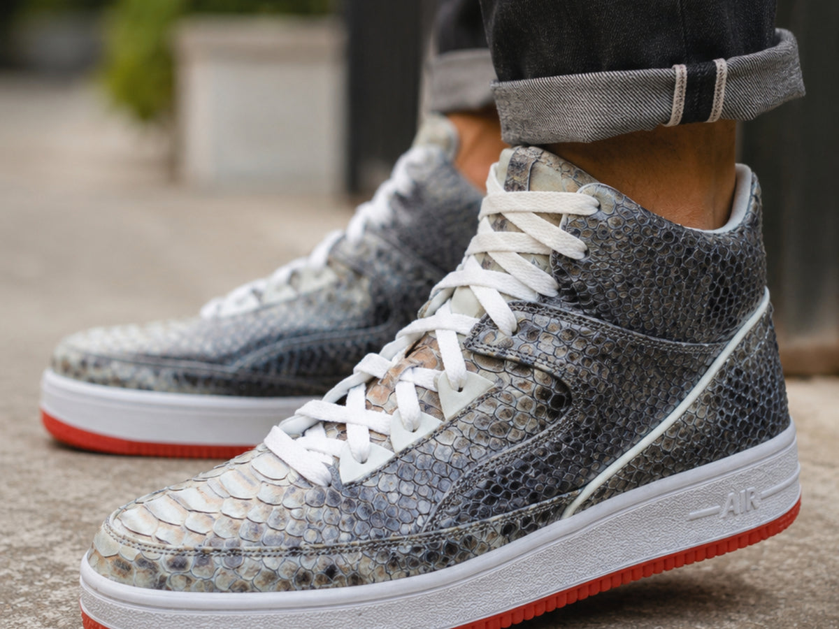 Multi Color Python Snakeskin Leather High-Top Sneakers
