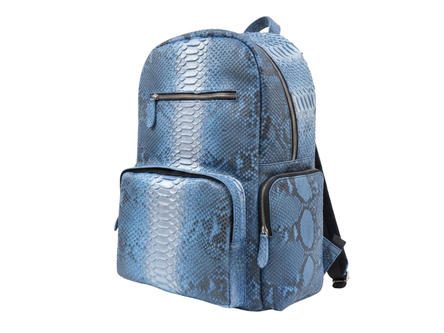 Metallic Blue Genuine Python Snakeskin Backpack: Convertible Laptop Backpacks