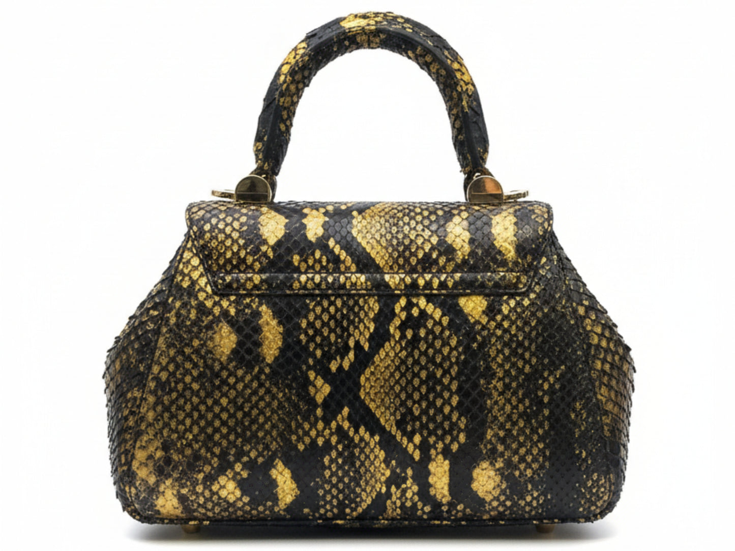 Luxury Genuine Python Snakeskin Handbag: Black & Gold Designer Purse