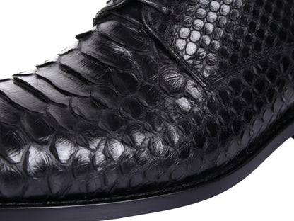 Genuine Black Python Snakeskin Oxford Shoes for Men: Handmade Exotic Leather Dress Shoes
