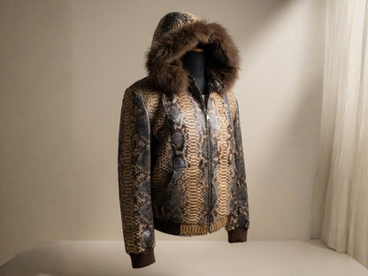 Python Snakeskin Tracksuit: Genuine Fox Fur Hoodie