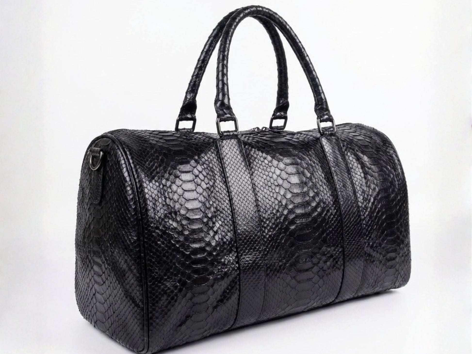 Luxury Genuine Python Snakeskin Leather Black Travel Weekender Bag