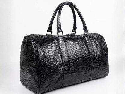Luxury Genuine Python Snakeskin Leather Black Travel Weekender Bag