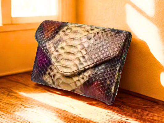 Hand Carry Snakeskin Envelope Purse - Brown Multi