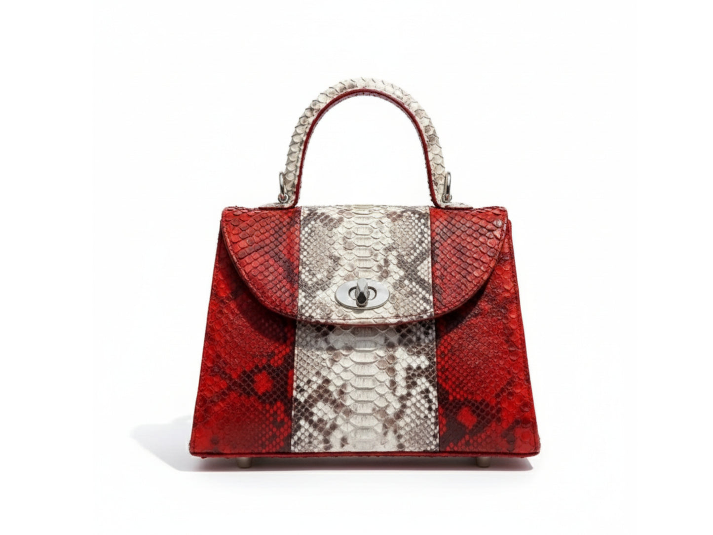 Genuine Python Leather Handbag: Elegant Structured Top Handle Purse for Women 