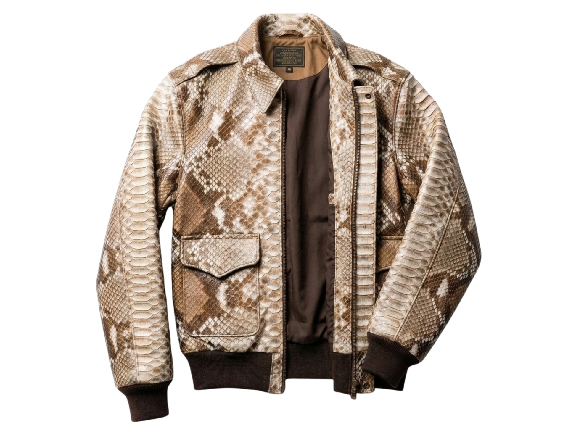 Taupe Beige Python Snakeskin Bomber Jacket