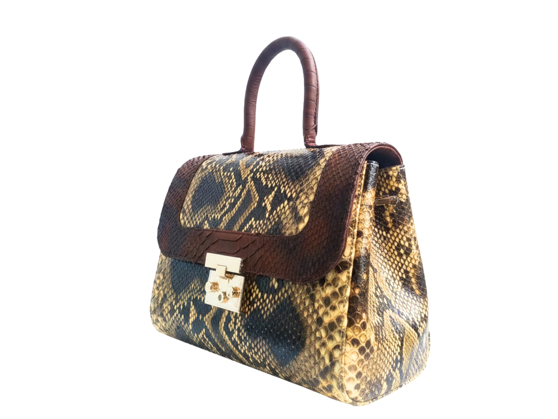 Luxury Brown Python Snakeskin Leather Handbag: Genuine Exotic Leather Women Bag