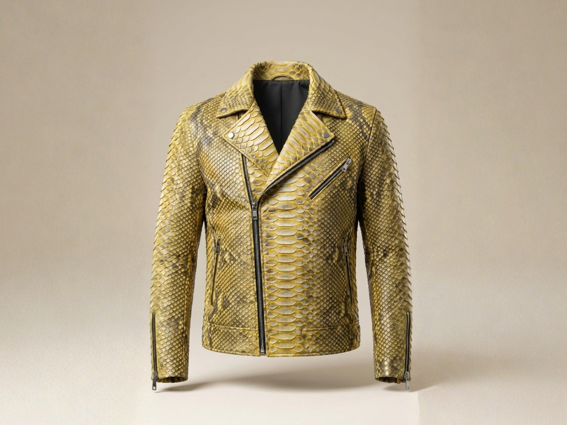 Genuine Python Snakeskin Biker Jacket: Gold Exotic Leather Motorcycle Jacket