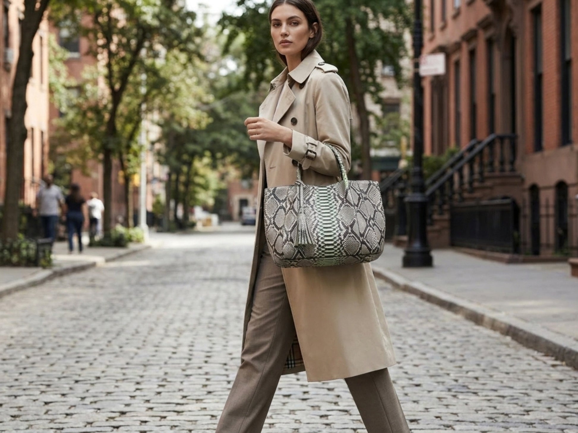 Natural Gray Python Snakeskin Tote Leather Bag