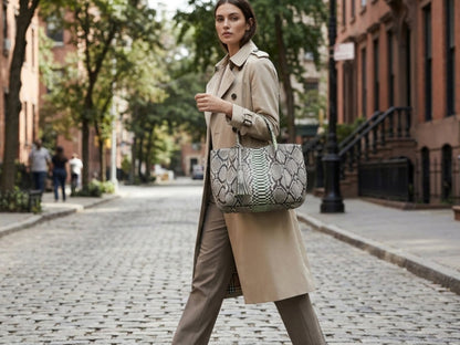 Natural Gray Python Snakeskin Tote Leather Bag
