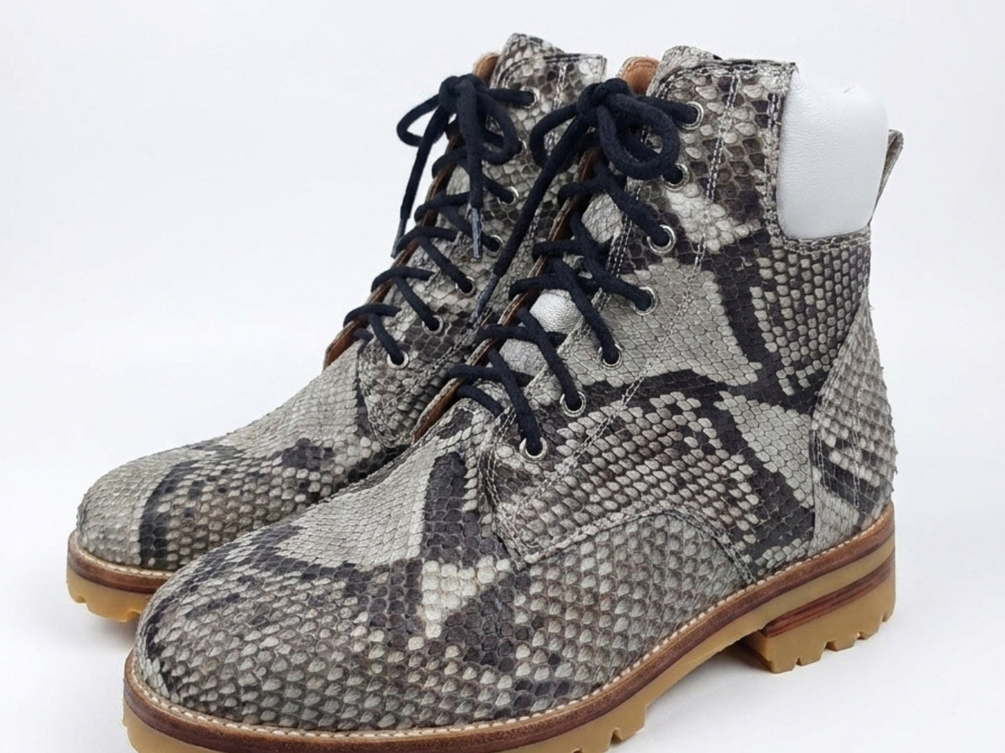 Natural Gray Snakeskin Python Leather Boots