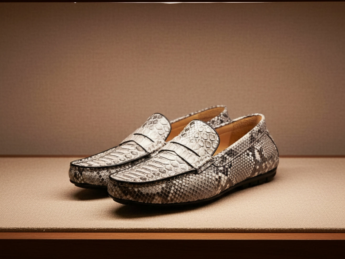 Genuine Python Snakeskin Loafers: Natural Gray Unisex Slip-On Shoes