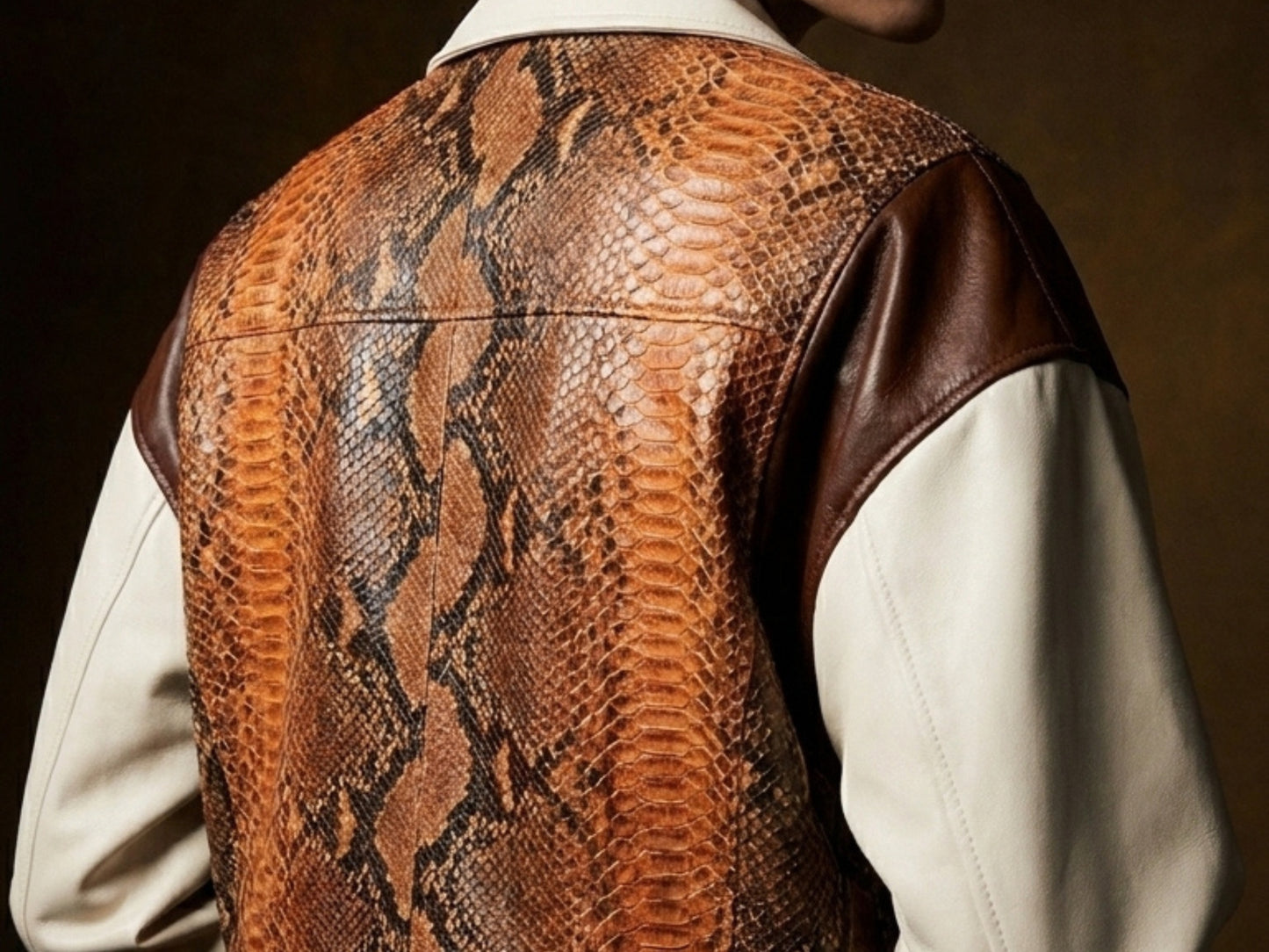 Cream Cognac Genuine Python Snakeskin Lambskin Double Breasted Blazer
