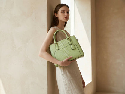 Light Green Python Snakeskin Leather Satchel Tote