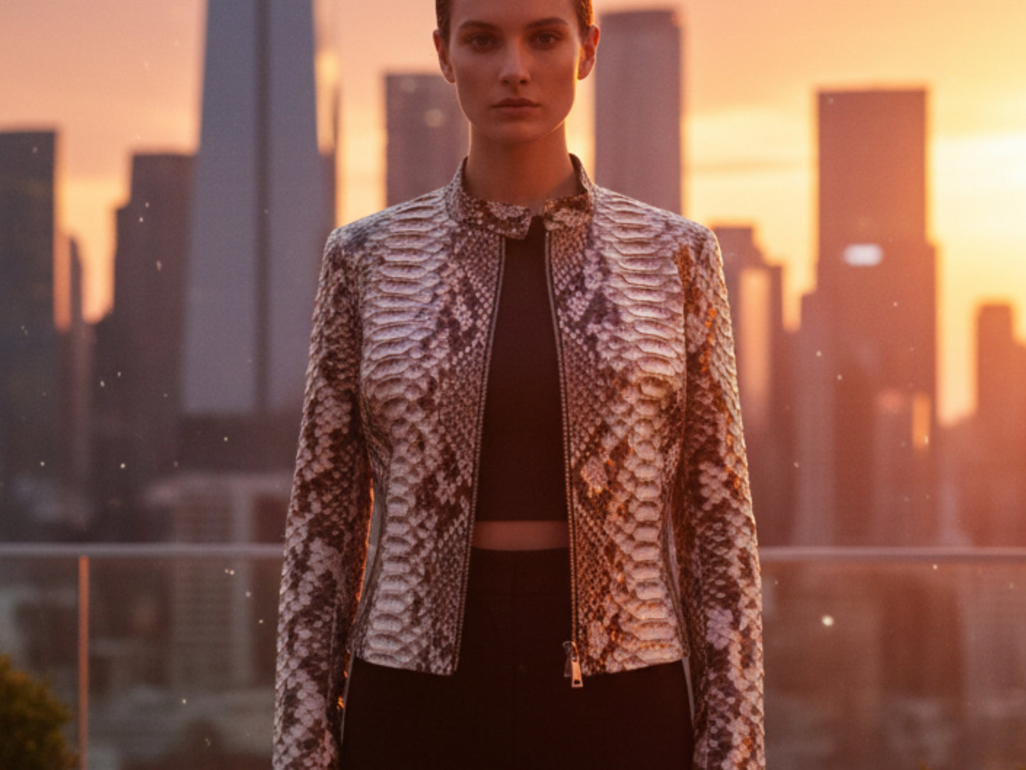 Genuine Python Snakeskin Women Biker Jacket: Real Exotic Zip Up Leather Jackets