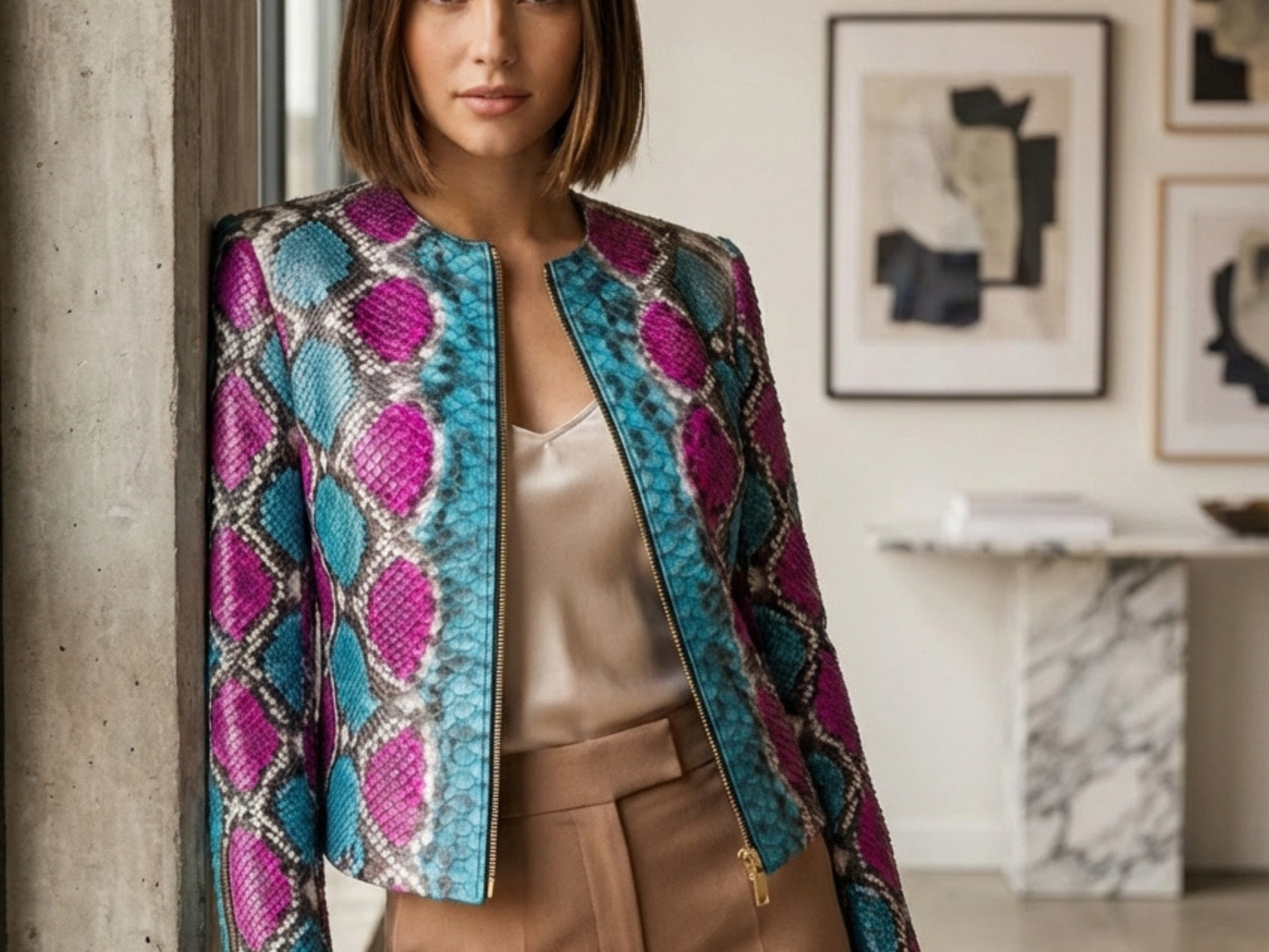 Turquoise Magenta Python Snakeskin Jacket