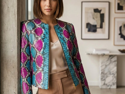 Turquoise Magenta Python Snakeskin Jacket