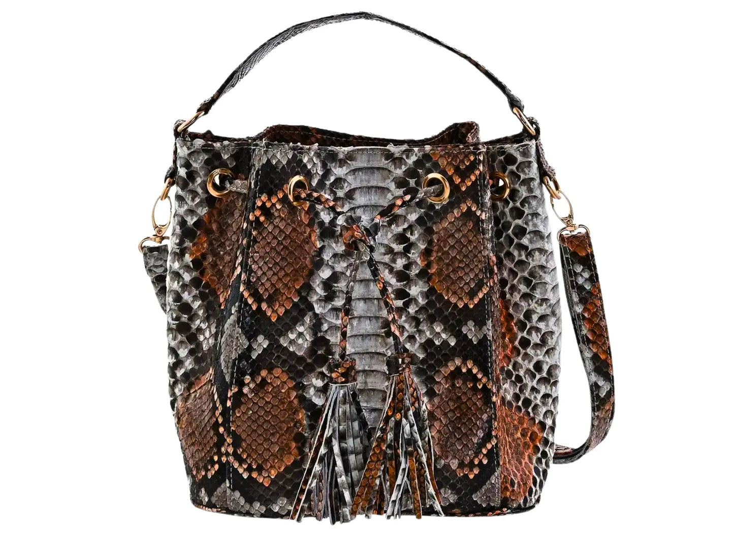 Snakeskin Drawstring Bucket Bag - Python Jacket by LFM Fashion