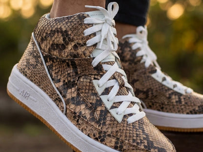 Brown Python Snakeskin Leather High-Top Sneakers