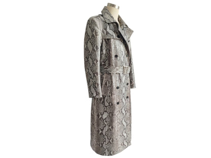Natural Gray Python Snakeskin Long Trench Coat
