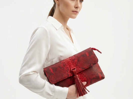 Genuine Python Snakeskin Tassel Clutch