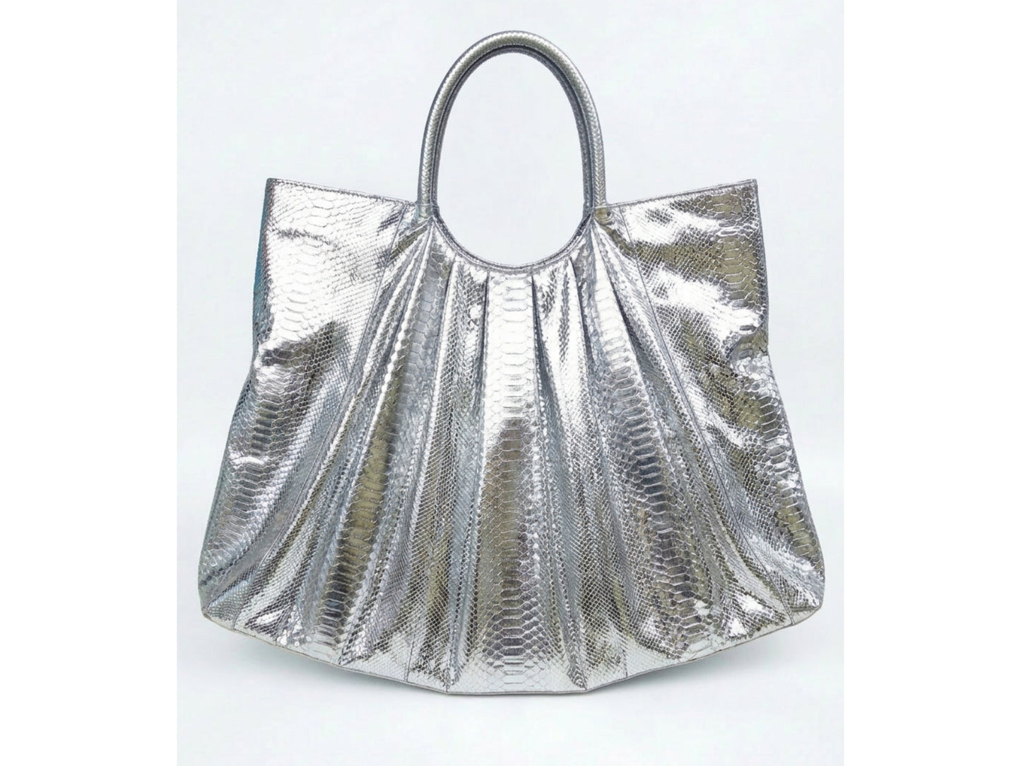 Metallic Snakeskin Tote Bag – Large Silver Shoulder Purse