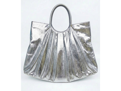 Metallic Snakeskin Tote Bag – Large Silver Shoulder Purse