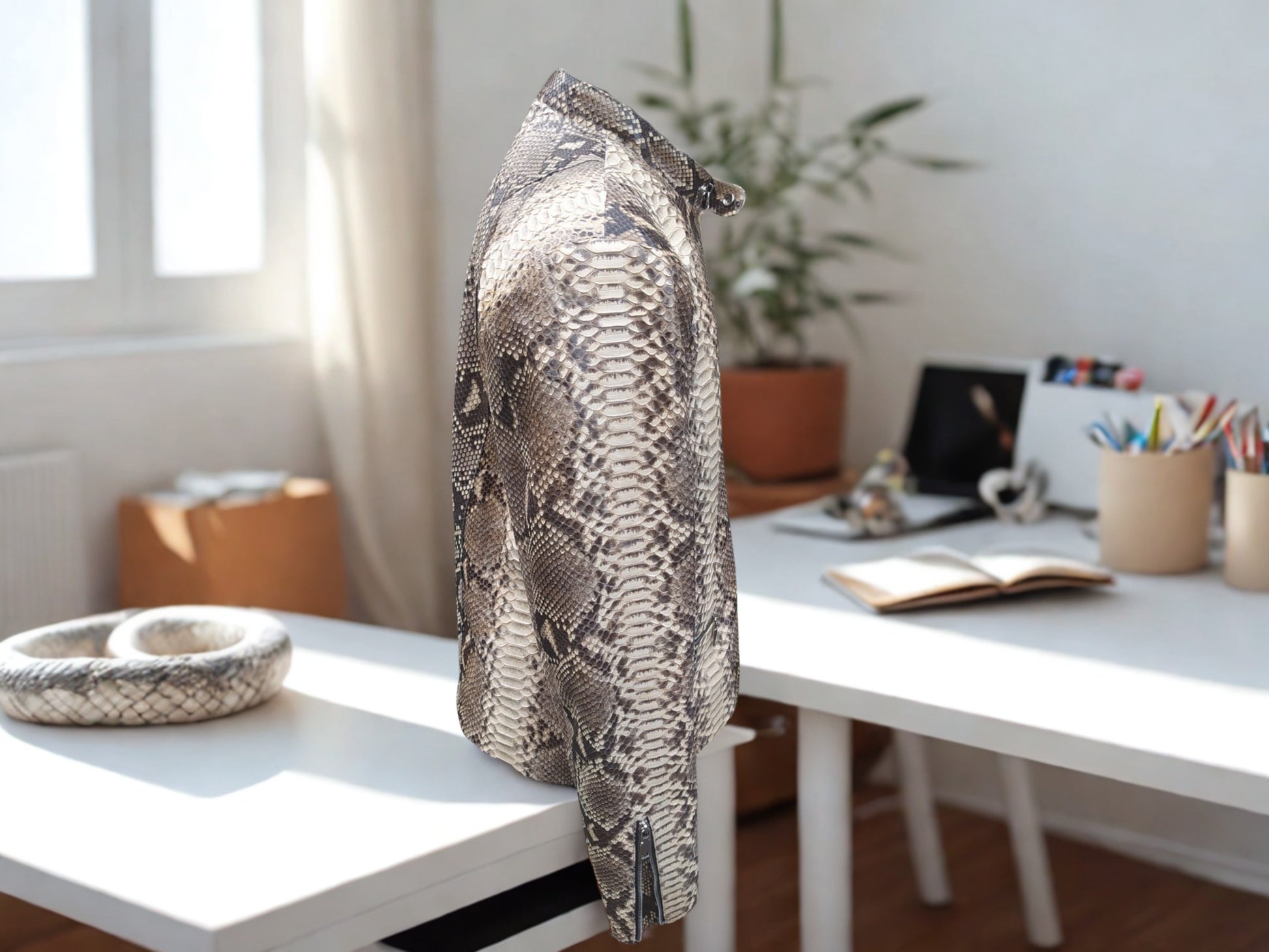 Natural Gray Python Leather Jacket - 1
