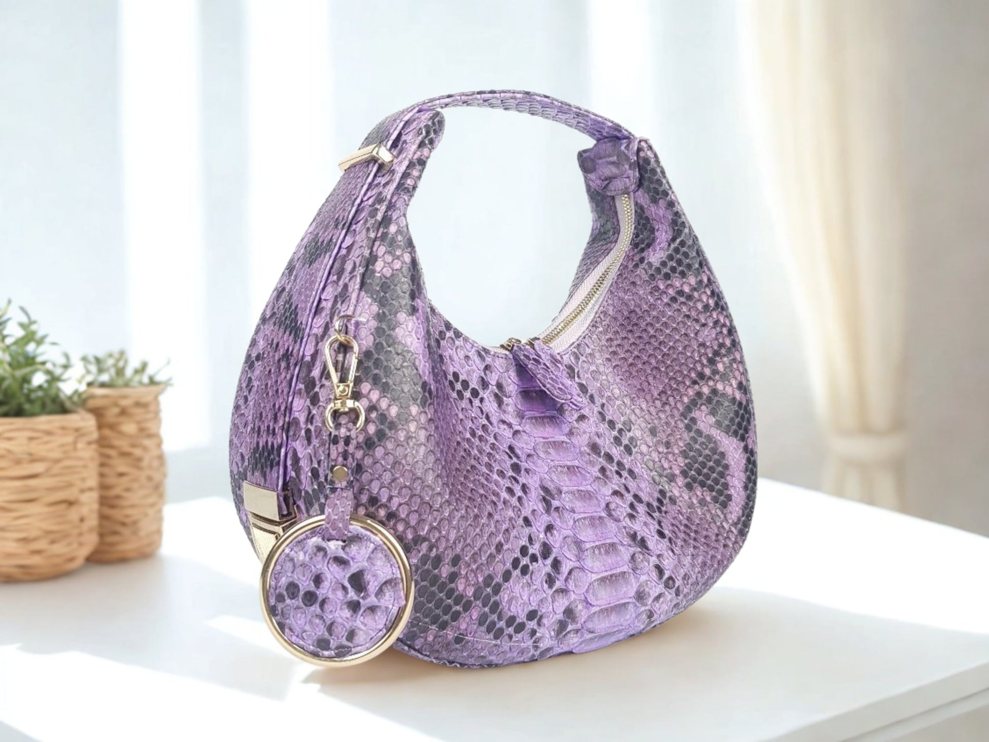 Half Moon Snakeskin Purse - purple color 
