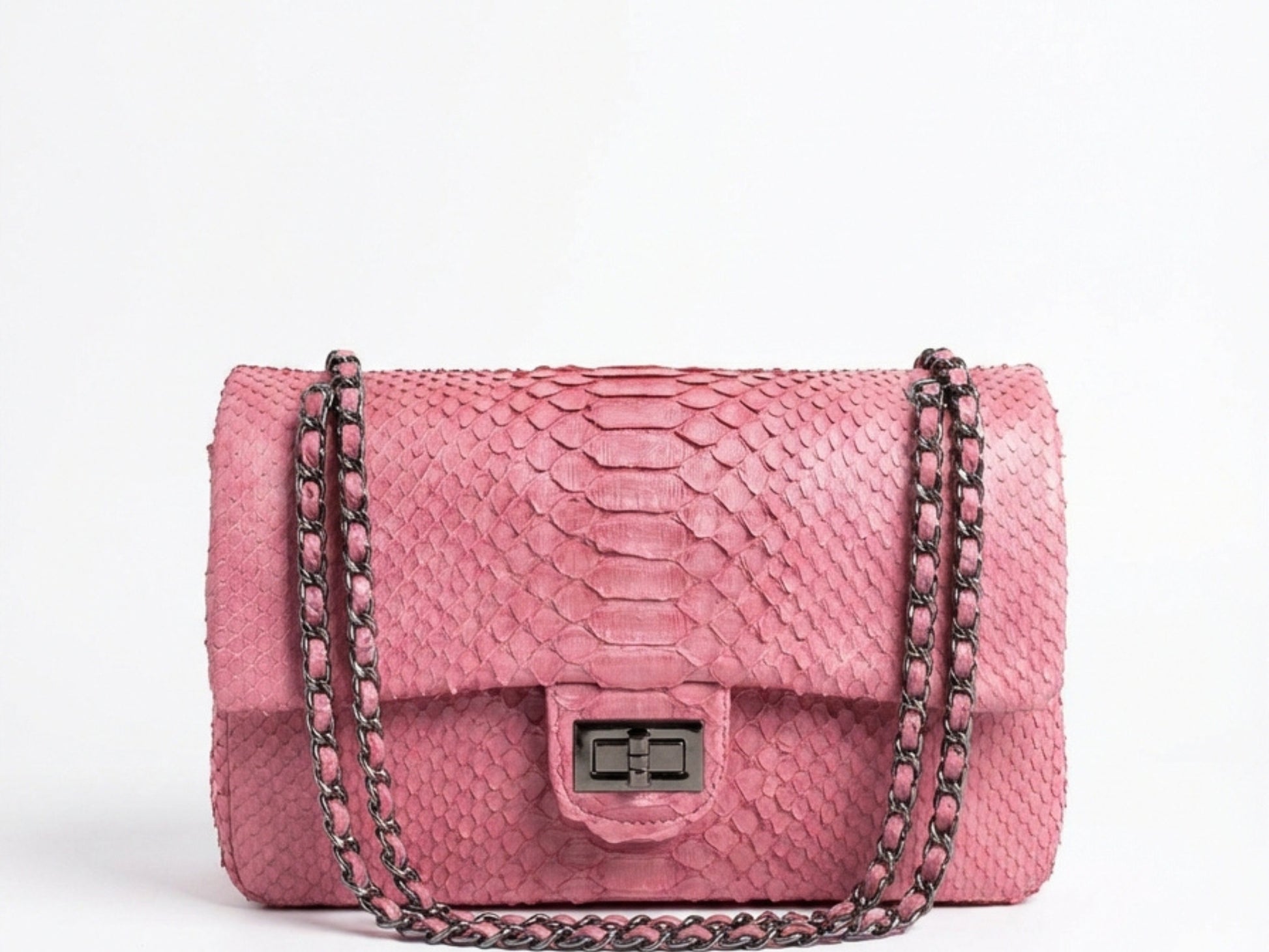 Pink Snakeskin Chain Strap Purse | Genuine Python Shoulder Leather Bag