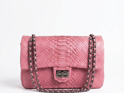 Pink Snakeskin Chain Strap Purse | Genuine Python Shoulder Leather Bag