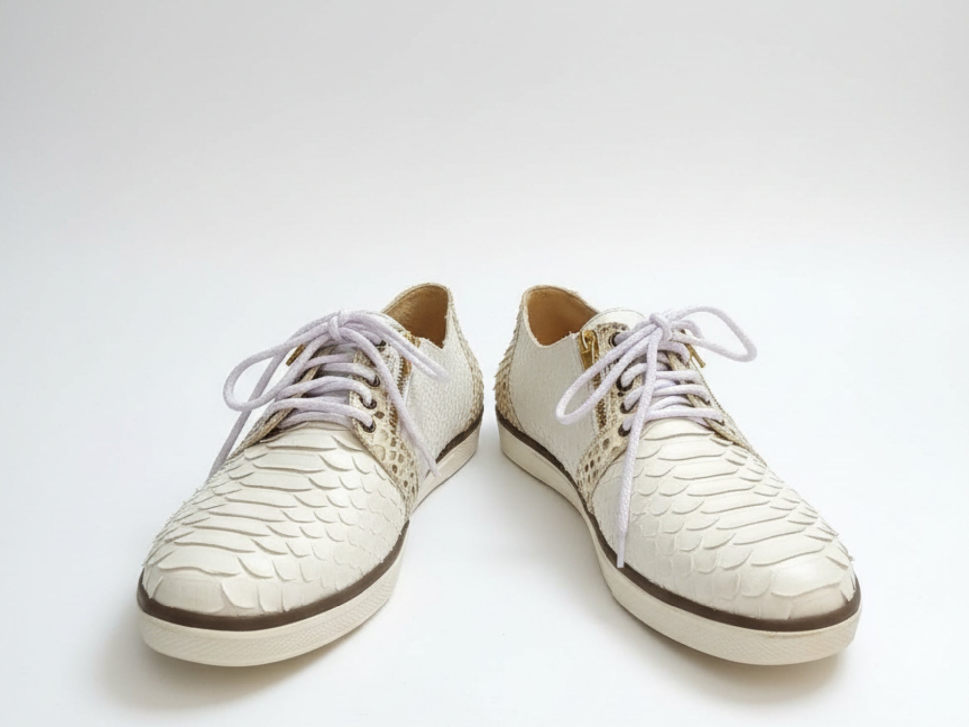 White Python Snakeskin Sneakers: Unisex Casual Designer Style