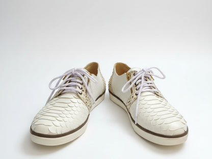 White Python Snakeskin Sneakers: Unisex Casual Designer Style