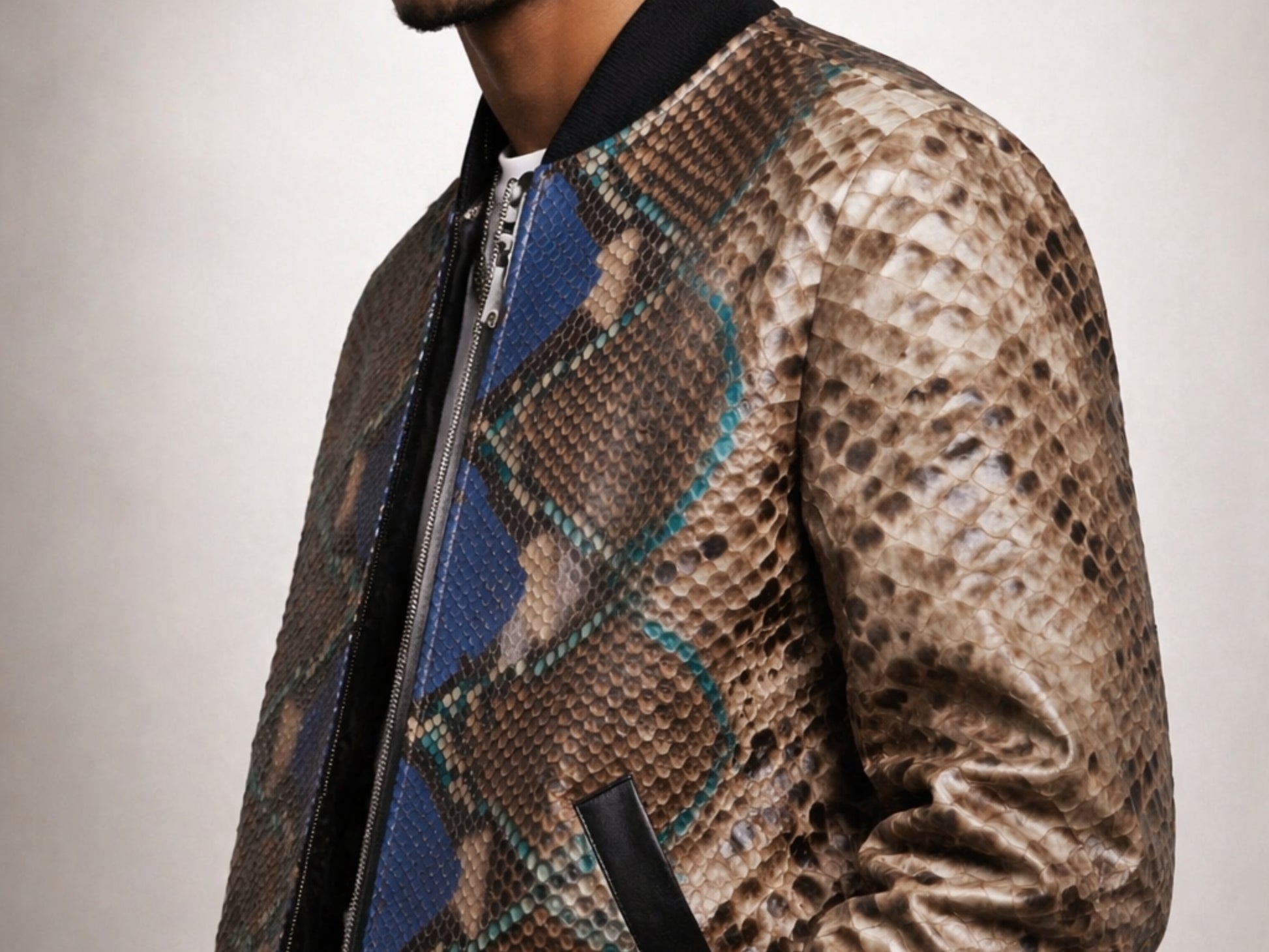 Premium Multi-Color Python Snakeskin Bomber Jacket