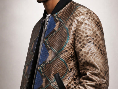 Premium Multi-Color Python Snakeskin Bomber Jacket