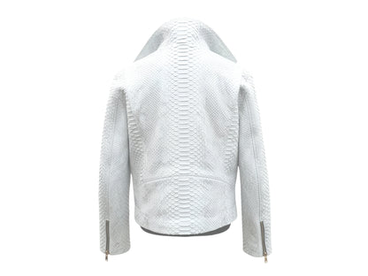 White Python Snakeskin Biker Jacket: Genuine Exotic Leather