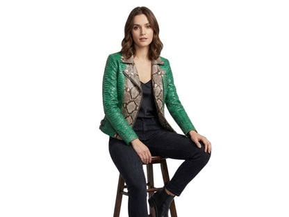 Green Python Snakeskin Leather Jacket