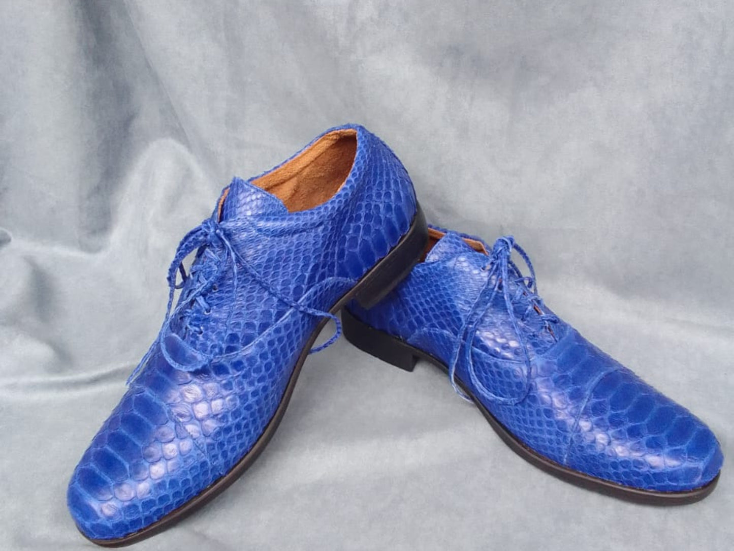 Blue Python Snakeskin Oxford Shoes for Men: Handmade Exotic Leather Dress Shoes