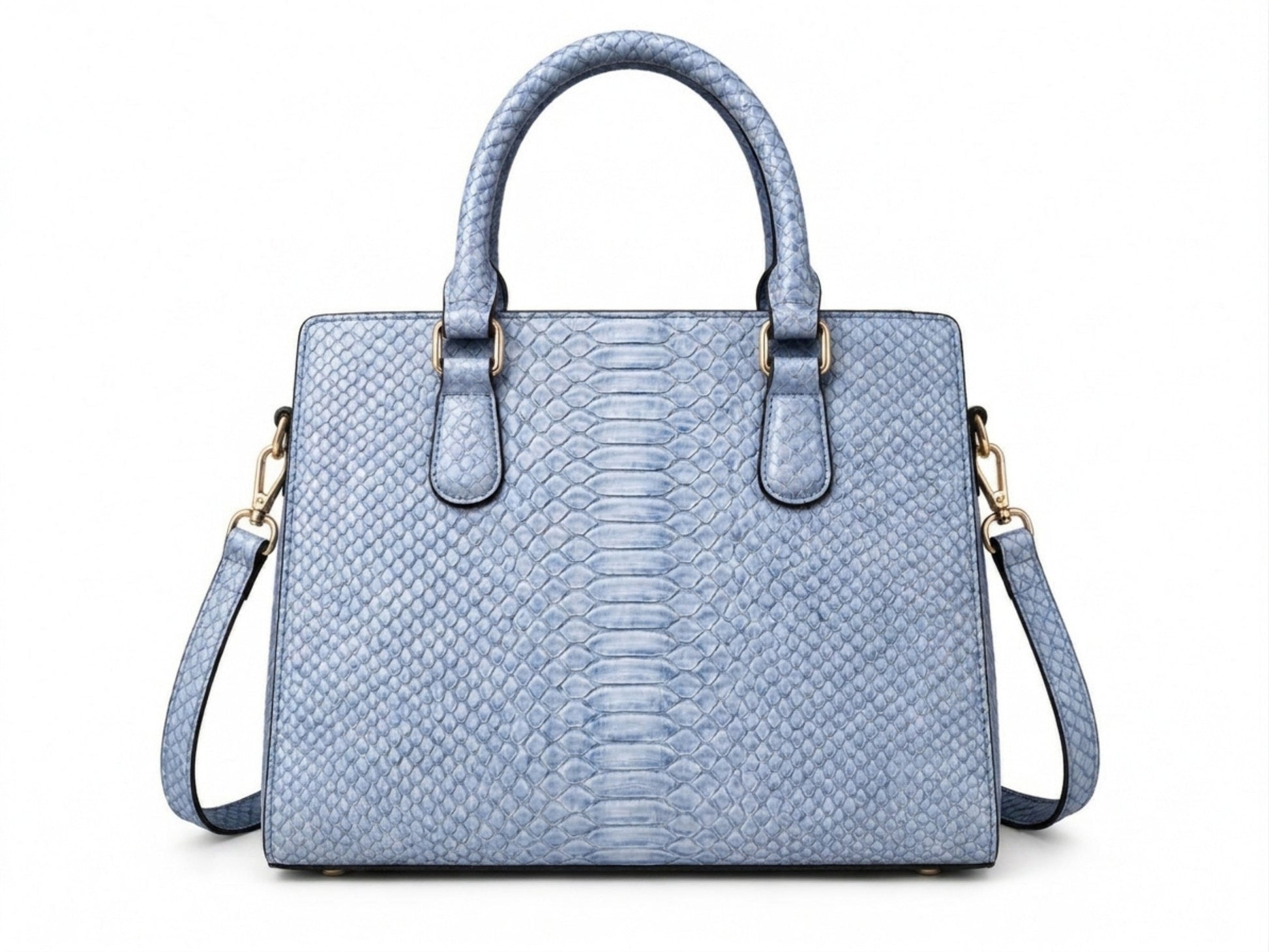 Light Blue Python Snakeskin Leather Satchel Tote