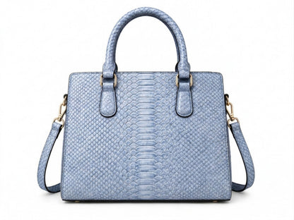 Light Blue Python Snakeskin Leather Satchel Tote