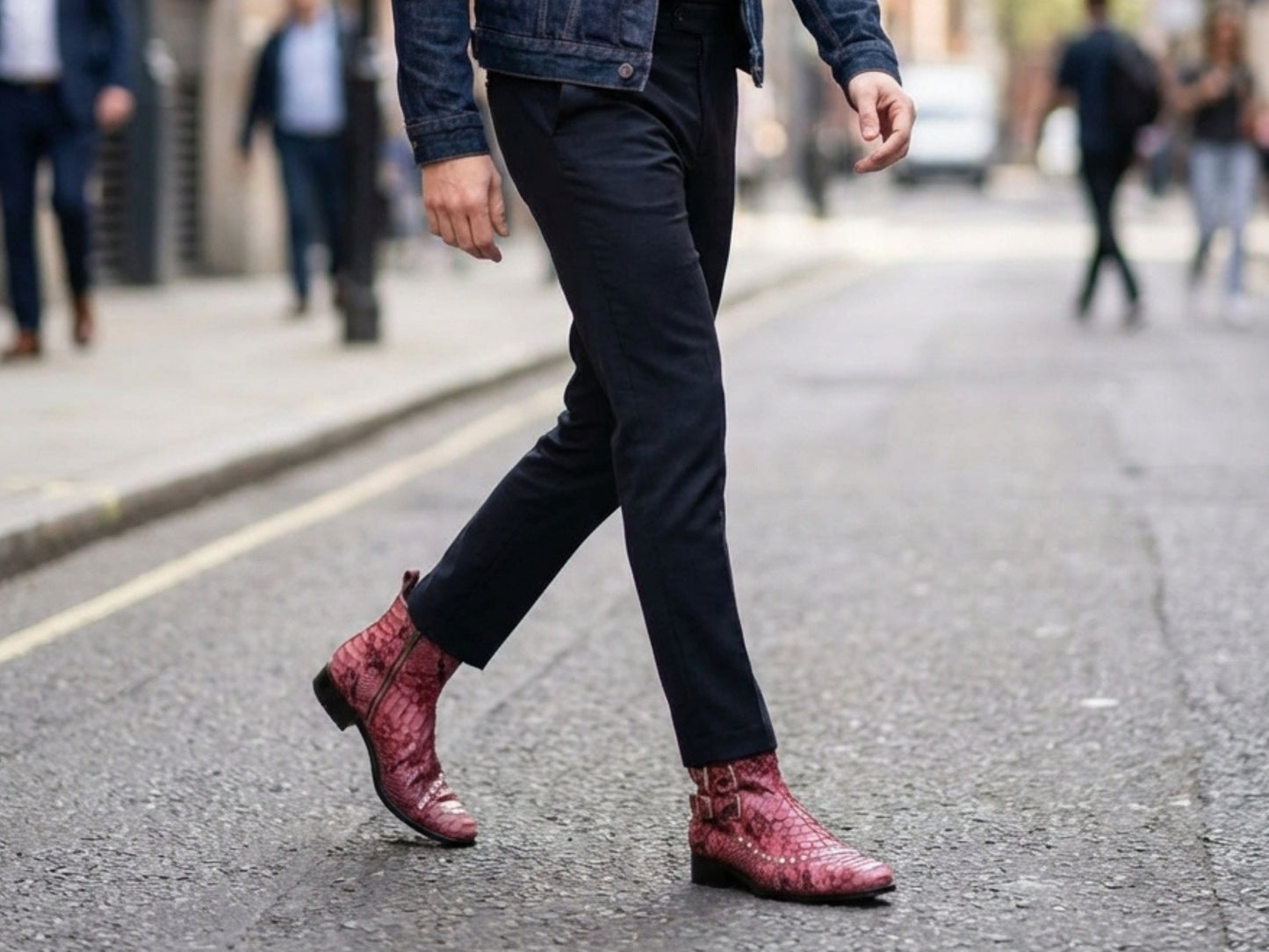 Genuine Python Snakeskin Boots | Unisex Exotic Leather Ankle Boots with Buckle & Stud Design