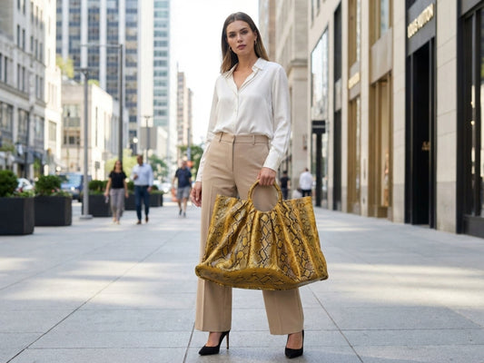 Yellow Snakeskin Tote Bag – Large Shoulder Purse