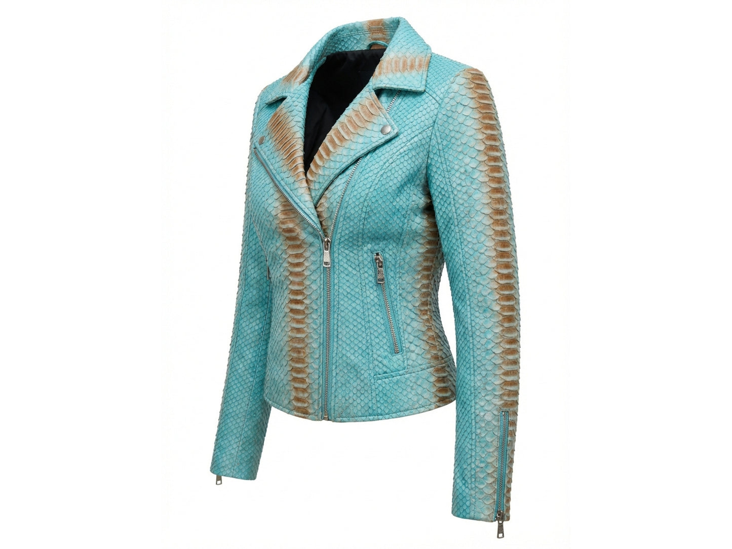 Turquoise Python Snakeskin Leather Jacket