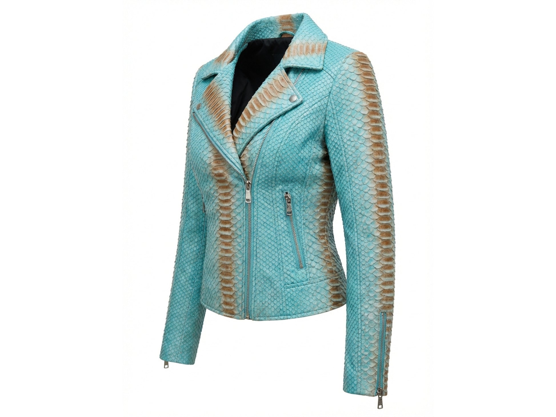 Turquoise Python Snakeskin Leather Jacket