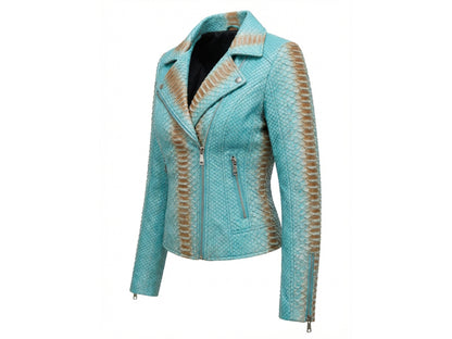 Turquoise Python Snakeskin Leather Jacket