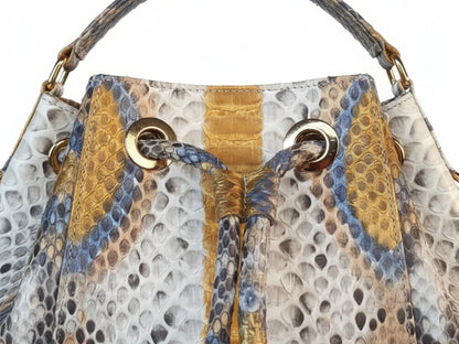 Genuine Python Snakeskin Bucket Bag: Handcrafted Exotic Leather Shoulder Purse for Women